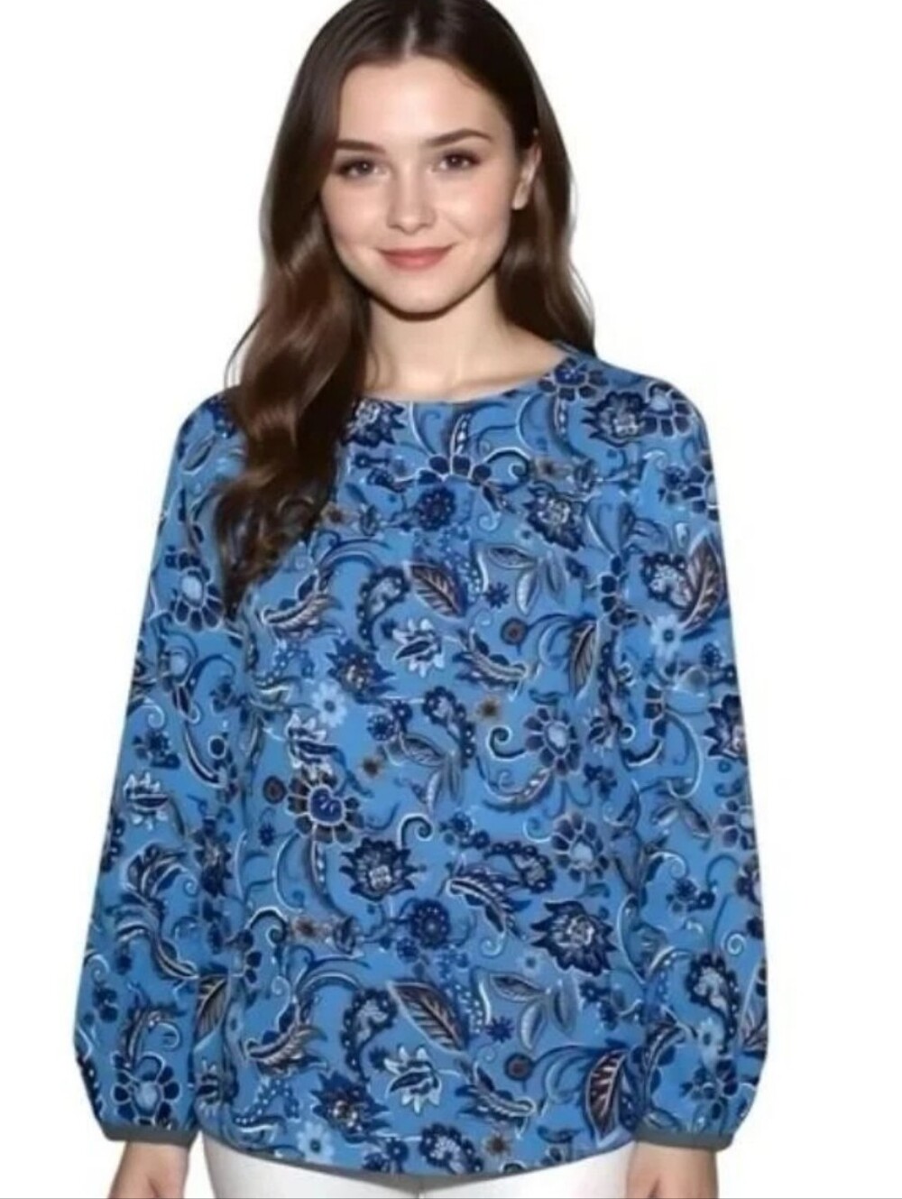 J. JILL WEAREVER Blue Floral & Paisley Top Size Large